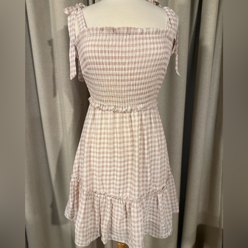 Altar'd State Ivory and Mauve Checkered Mini Dress